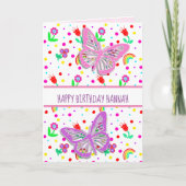 バタフパーソナライズされたィーガールハッピーバースデー カード (正面)
