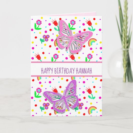 バタフパーソナライズされたィーガールハッピーバースデー カード (正面)
