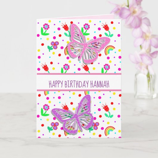 バタフパーソナライズされたィーガールハッピーバースデー カード (蘭)