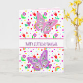 バタフパーソナライズされたィーガールハッピーバースデー カード (黄色い花)