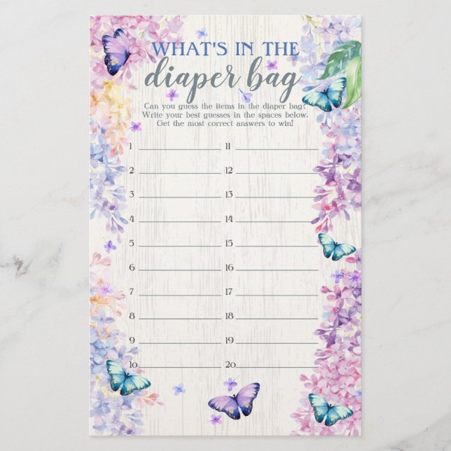 バタフライおむつバッグシャワーゲーム (正面)