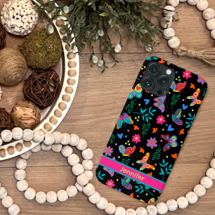バタフライおもしろいモダンフォークブラックフローラガーリー名 iPhone 13 PRO MAXケース