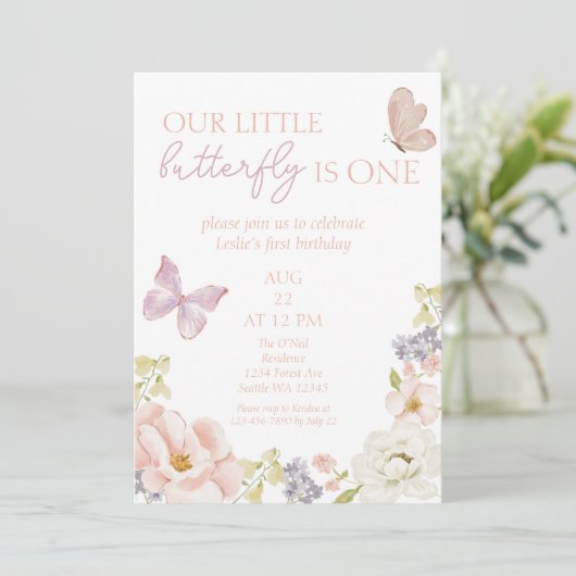 バタフライお洒落ガーデンファースト誕生日 招待状 (スタンド正面)