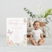 バタフライお洒落ガーデン最初の誕生日写真 招待状 (スタンド正面)