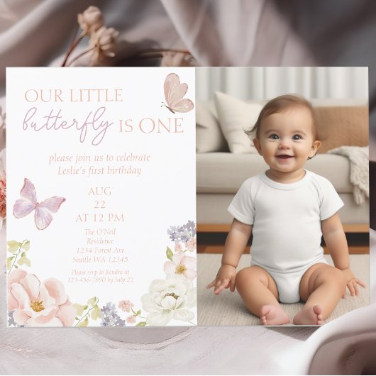 バタフライお洒落ガーデン最初の誕生日写真 招待状