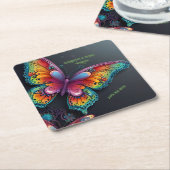 バタフライお洒落ロマンス結婚式招待状 スクエアペーパーコースター (アングル)