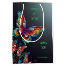 バタフライお洒落ロマンス結婚式招待状 ミディアムペーパーバッグ