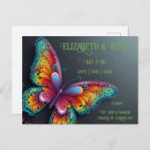 バタフライお洒落ロマンス結婚式招待状 案内ポストカード (正面/裏面)