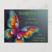 バタフライお洒落ロマンス結婚式招待状 案内ポストカード (正面)