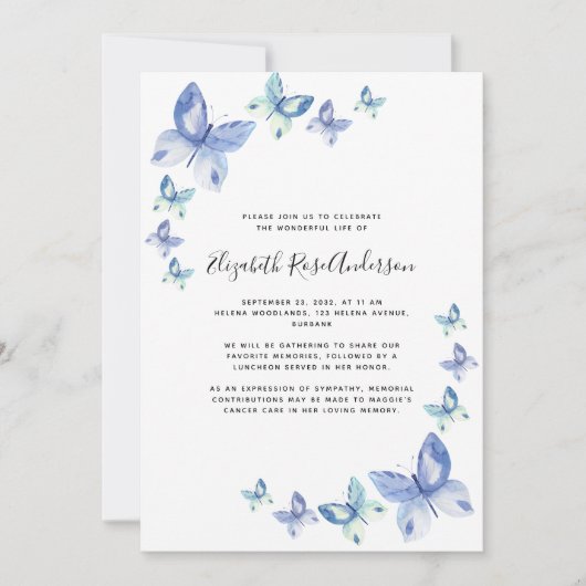 バタフライお祝いオブライフ 招待状 (正面)