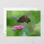 バタフライお祝い招待状 インビテーションポストカード (正面/裏面)