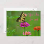 バタフライかわいらしオン《植物》百日草招待状 ポストカード (正面/裏面)