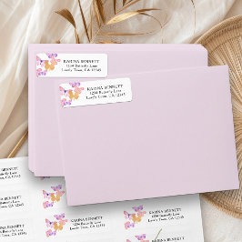 バタフライかわいらしサンゴ金ゴールド差出人住所ラベル ラベル