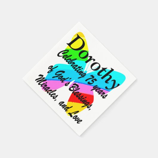 バタフライかわいらしパーソナライズ75番目の誕生日ナプキン スタンダードカクテルナプキン (角)