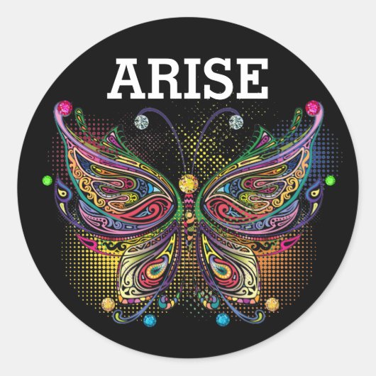 バタフライきらきら光るステッカー ラウンドシール (正面)