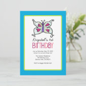 バタフライとハートの誕生日パーティーの招待 招待状 (スタンド正面)