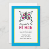 バタフライとハートの誕生日パーティーの招待 招待状 (正面/裏面)