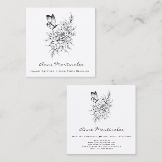 バタフライとフラワーズスクエア名刺 スクエア名刺 (正面/裏面)