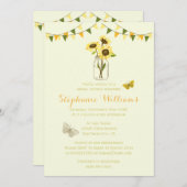 バタフライとブンティングのマソンジャーに入ったひまわり 招待状 (正面/裏面)