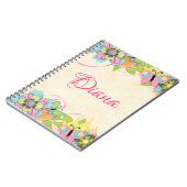 バタフライとボタンフローラノパーソナライズされたート ノートブック (左側)