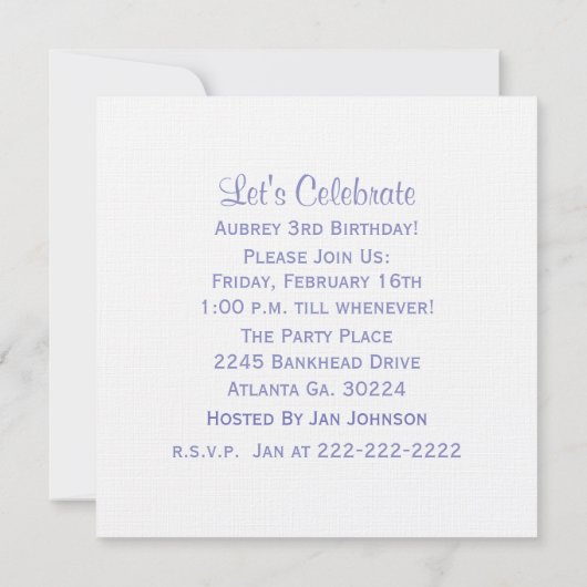 バタフライと水玉模様:パーティの招待状 招待状 (裏面)