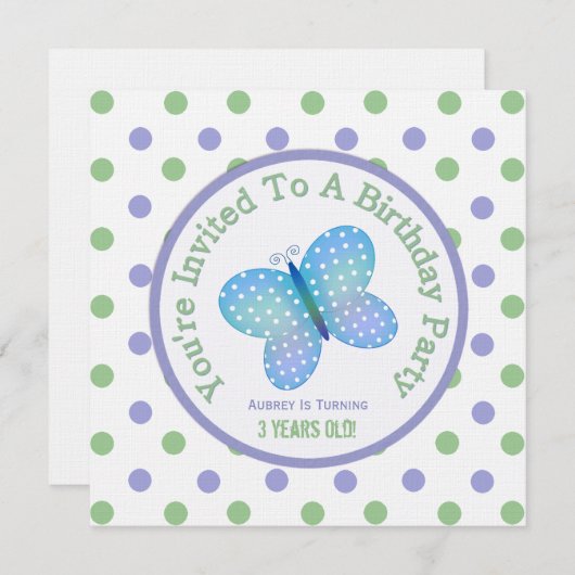 バタフライと水玉模様:パーティの招待状 招待状 (正面/裏面)