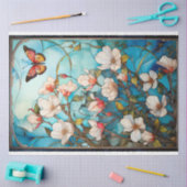 バタフライと花模様ズデコページティッシュペーパー 薄葉紙 (クラフト)