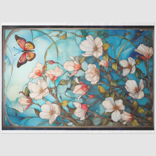 バタフライと花模様ズデコページティッシュペーパー 薄葉紙 (正面)