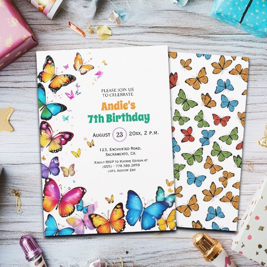 バタフライの喜び 7歳の誕生日招待状 招待状
