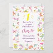 バタフライの最初の誕生日の招待 招待状 (正面)