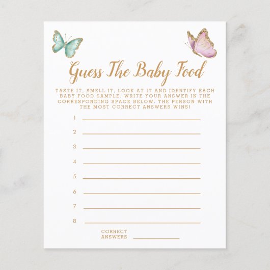 バタフライはベビーの食品シャワーゲームを推測 (正面)