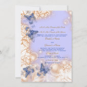 バタフライをテーマにしたウェディング ブルー アイボリー 招待状 (裏面)