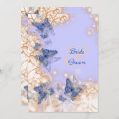 バタフライをテーマにしたウェディング ブルー アイボリー 招待状 (正面/裏面)