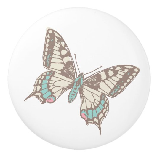 バタフライアゲハチョウスケッチアートドアノブ セラミックノブ (正面)
