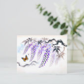 バタフライアジアンインク絵を描付き藤 シーズンポストカード (スタンド正面)