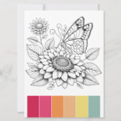 バタフライアダルトカラーリングページ&カラーコンビネーション 招待状 (正面)