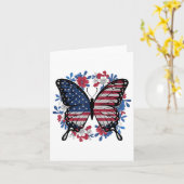 バタフライアメリカ国旗のアメリカ合衆国7月4日 カード (黄色い花)