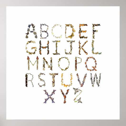 バタフライアルファベット自然子供部屋- ABC ポスター (正面)