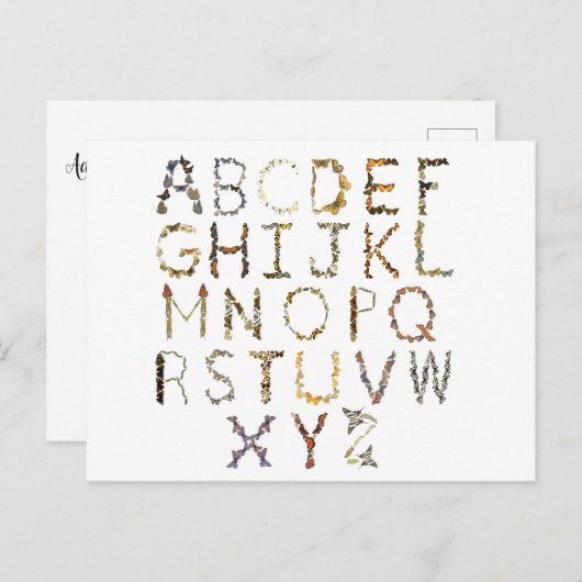 バタフライアルファベット – 自然アルファベットABC ポストカード (正面/裏面)