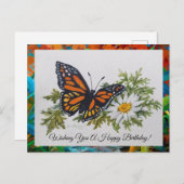 バタフライアンデイジーはがきグリーティング ポストカード (正面/裏面)