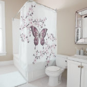 バタフライアンドさくらんぼブロッサムマウーブ シャワーカーテン (インサイチュ)