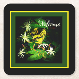 "バタフライアンドジャスミン"スクエア紙コースター スクエアペーパーコースター