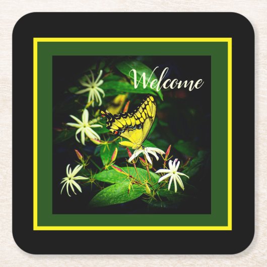 "バタフライアンドジャスミン"スクエア紙コースター スクエアペーパーコースター (正面)