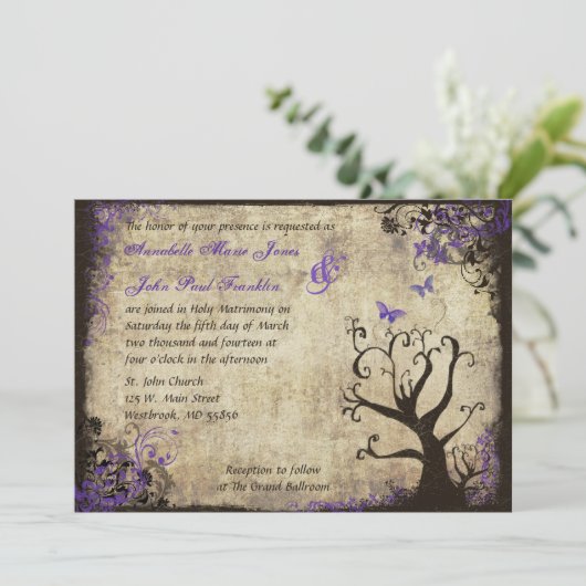 バタフライアンドツリーヴィンテージウェディング招待状 招待状 (スタンド正面)