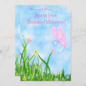 バタフライアンドフラワーズ誕生日招待状 招待状 (正面/裏面)