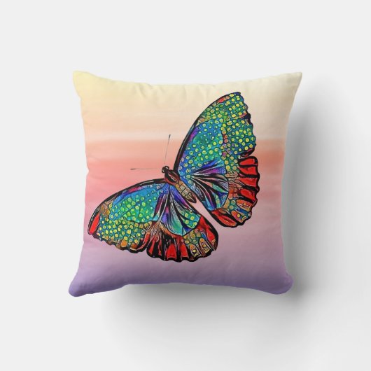 バタフライアートとサンセットグラデーション枕 クッション (裏面)
