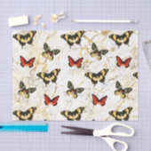 バタフライアートオンホワイト&金ゴールド大理石，デコページ 薄葉紙 (クラフト)