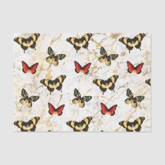 バタフライアートオンホワイト&金ゴールド大理石，デコページ 薄葉紙 (正面)