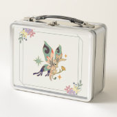 バタフライアートベージュフローラグラフィックデザイン メタルランチボックス (正面)
