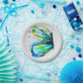 バタフライアート水色ブルー ペーパープレート (パーティー)